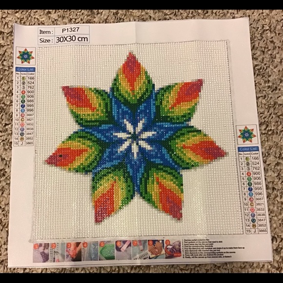 Handmade Diamond Art Completed Geometric Flower - Full Drill - 9 3/8" Square - Picture 9 of 9